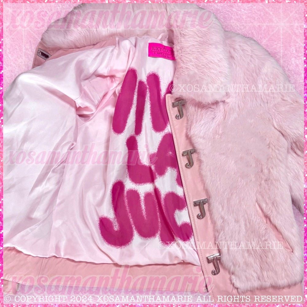 Vintage Y2K Juicy Couture Rare HTF Viva La Juicy Pink Rabbit Fur Jacket Coat - Picture 3 of 15